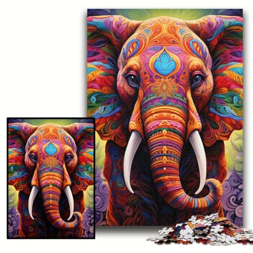 Puzzle 1000 Teile, farbenfrohes Elefanten-Kunst-Holzpuzzle für Erwachsene, 50x75cm, anspruchsvolles Denkspiel für Teenager, unterhaltsames interaktives Spiel für die ganze Familie Puzzle 1000 Teile, farbenfrohes Elefanten-Kunst-Holzpuzzle für Erwachsene, 50x75cm, anspruchsvolles Denkspiel für Teenager, unterhaltsames interaktives Spiel für die ganze Familie von ZKYUBEK