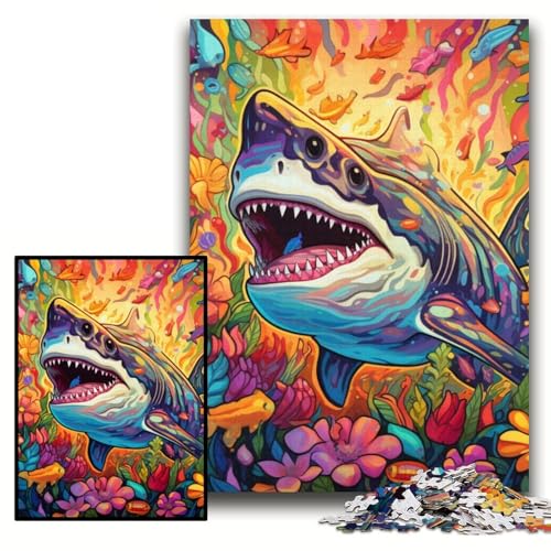 Puzzle 1000 Teile, farbenfrohes Kunst-Hai-Puzzle aus Karton für Erwachsene, 26x38cm, anspruchsvolles Denkspiel für Teenager, unterhaltsames interaktives Spiel für die ganze Familie Puzzle 1000 Teile, farbenfrohes Kunst-Hai-Puzzle aus Karton für Erwachsene, 26x38cm, anspruchsvolles Denkspiel für Teenager, unterhaltsames interaktives Spiel für die ganze Familie von ZKYUBEK