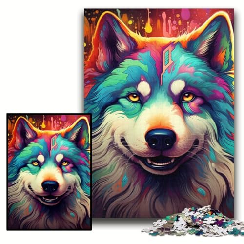 Puzzle 1000 Teile, farbenfrohes Kunst-Husky-Holzpuzzle für Erwachsene, 50x75cm, anspruchsvolles Denkspiel für Teenager, unterhaltsames interaktives Spiel für die ganze Familie Puzzle 1000 Teile, farbenfrohes Kunst-Husky-Holzpuzzle für Erwachsene, 50x75cm, anspruchsvolles Denkspiel für Teenager, unterhaltsames interaktives Spiel für die ganze Familie von ZKYUBEK