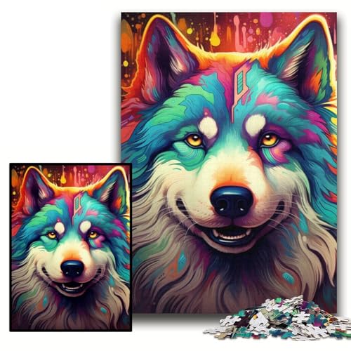 Puzzle 1000 Teile, farbenfrohes Kunst-Husky-Puzzle aus Karton für Erwachsene, 26x38cm, DIY-Geschenk zur Heimdekoration, Denksportspiel Puzzle 1000 Teile, farbenfrohes Kunst-Husky-Puzzle aus Karton für Erwachsene, 26x38cm, DIY-Geschenk zur Heimdekoration, Denksportspiel von ZKYUBEK