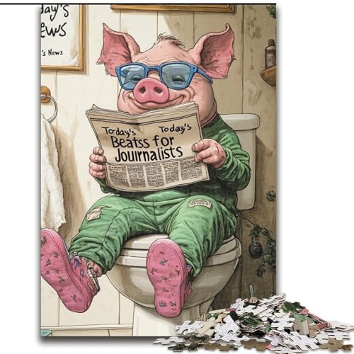 Puzzle 1000 Teile „Pig Go Toilet“ aus Karton, Puzzlegröße 26x38cm, Weihnachten, Halloween, Ostern, Neujahr von ZKYUBEK