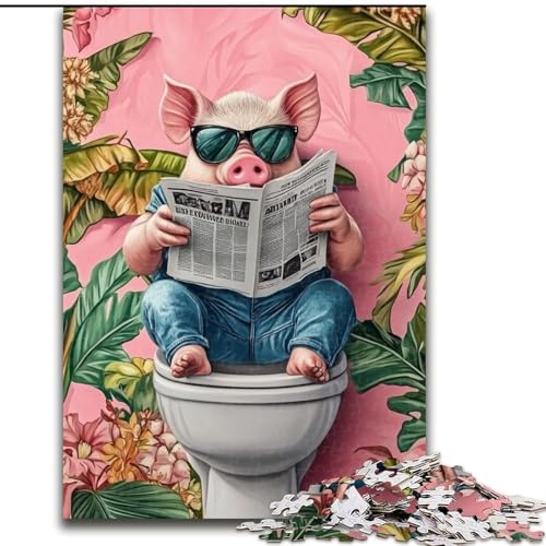 Puzzle 1000 Teile „Schwein in der Toilette“, Papppuzzle, 26x38cm, für Teenager und Familienspaß – DIY-Denkspiel als Geschenk von ZKYUBEK