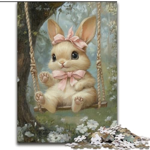 Puzzle 1000 Teile Baby-Häschen auf der Schaukel, Puzzle 50x75cm, Denksportaufgabe, interaktives Familienspiel, geeignet für Kinder ab 14 Jahren von ZKYUBEK
