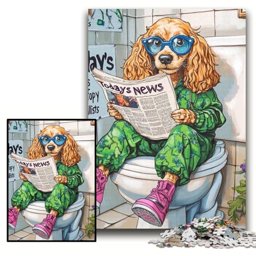 Puzzle 1000 Teile Cocker Spaniel Go Toilet Unmögliches Puzzle für Erwachsene 26x38cm Geburtstagsgeschenkidee, herausforderndes Denkspiel von ZKYUBEK