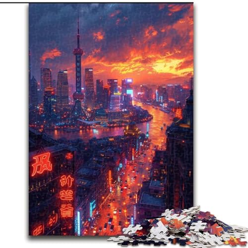 Puzzle 1000 Teile Der Oriental Pearl Tower in Shanghai, Papppuzzle für Erwachsene, Größe 26x38cm, für Reiseliebhaber und Paare, anspruchsvolles Spielzeug von ZKYUBEK