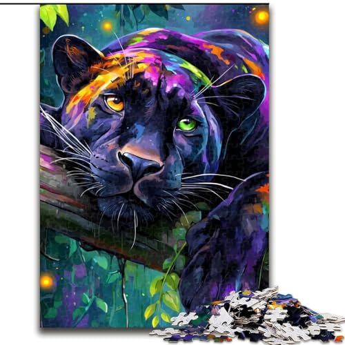 Puzzle 1000 Teile Dschungel-Schwarzer Leopard Puzzle für Erwachsene 26X38CM Interaktives Familienspiel, Gehirn-Herausforderung, Lernspielzeug von ZKYUBEK