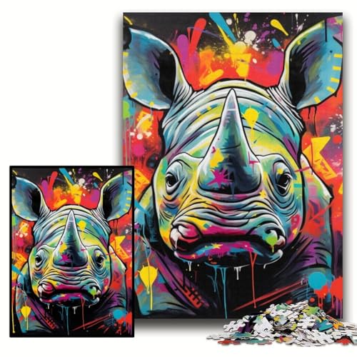 Puzzle 1000 Teile Graffiti-Malerei Nashorn Holzpuzzle für Erwachsene 50x75cm DIY Wohnkultur Geschenk, Denksportspiel Puzzle 1000 Teile Graffiti-Malerei Nashorn Holzpuzzle für Erwachsene 50x75cm DIY Wohnkultur Geschenk, Denksportspiel von ZKYUBEK