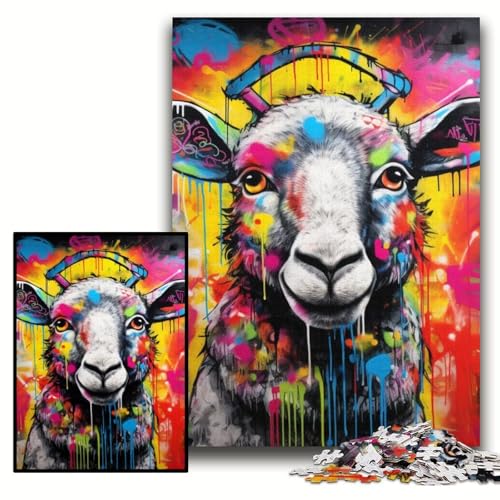 Puzzle 1000 Teile Graffiti-Malerei Schaf Holzpuzzle für Erwachsene 50x75cm Anspruchsvolles Denkspiel für Teenager, Familienspaß Interaktives Spiel Puzzle 1000 Teile Graffiti-Malerei Schaf Holzpuzzle für Erwachsene 50x75cm Anspruchsvolles Denkspiel für Teenager, Familienspaß Interaktives Spiel von ZKYUBEK