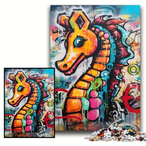 Puzzle 1000 Teile Graffiti-Malerei Seepferdchen Unmögliches Puzzle für Erwachsene 50x75cm Geburtstagsgeschenkidee, Herausforderndes Denkspiel Puzzle 1000 Teile Graffiti-Malerei Seepferdchen Unmögliches Puzzle für Erwachsene 50x75cm Geburtstagsgeschenkidee, Herausforderndes Denkspiel von ZKYUBEK