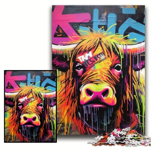 Puzzle 1000 Teile Graffiti-Malerei Yak Unmögliches Puzzle für Erwachsene 50x75cm Geburtstagsgeschenkidee, Herausforderndes Denkspiel von ZKYUBEK