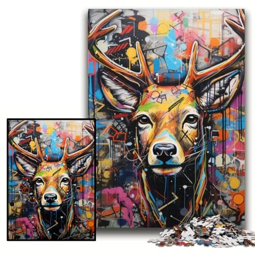 Puzzle 1000 Teile Hirsch-Graffiti-Puzzle aus Pappe für Erwachsene, 26x38cm, anspruchsvolles Denkspiel für Teenager, unterhaltsames interaktives Spiel für die ganze Familie Puzzle 1000 Teile Hirsch-Graffiti-Puzzle aus Pappe für Erwachsene, 26x38cm, anspruchsvolles Denkspiel für Teenager, unterhaltsames interaktives Spiel für die ganze Familie von ZKYUBEK