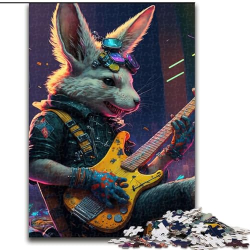 Puzzle 1000 Teile Kaninchen Gitarre Tier Anspruchsvolle Puzzles Größe 50x75cm Anspruchsvolles DIY-Denkspiel, perfektes Familienspiel oder dekoratives Geschenk von ZKYUBEK