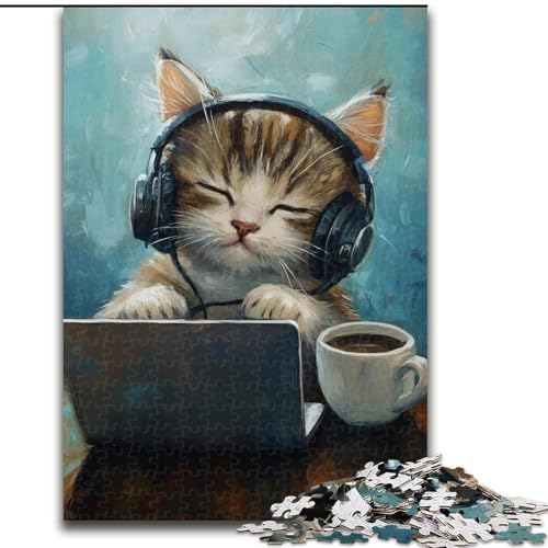 Puzzle 1000 Teile Katze hört Musik Unmögliches Puzzle für Erwachsene 26X38CM Geburtstagsgeschenkidee, Herausforderndes Denkspiel Puzzle 1000 Teile Katze hört Musik Unmögliches Puzzle für Erwachsene 26X38CM Geburtstagsgeschenkidee, Herausforderndes Denkspiel von ZKYUBEK