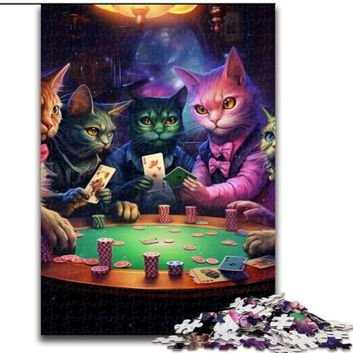 Puzzle 1000 Teile Katzen Spielen Poker, Kartonpuzzle, Größe 26x38cm, Heimaktivität für Feiertage, Geburtstage und Familienspieleabende von ZKYUBEK