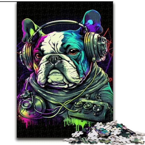 Puzzle 1000 Teile Kopfhörer Bulldog Holzpuzzle Größe 50x75cm für Teenager & Familienspaß - DIY Denksportspiel Geschenk von ZKYUBEK