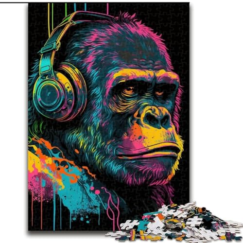 Puzzle 1000 Teile Kopfhörer-Gorilla, Puzzlegröße 50x75cm, Denksportspiel, interaktives Familienspiel, geeignet für Kinder ab 14 Jahren von ZKYUBEK