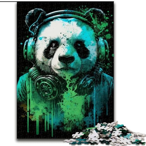 Puzzle 1000 Teile Kopfhörer Panda Holzpuzzle Größe 50x75cm für Teenager & Familienspaß - DIY Denksportspiel Geschenk von ZKYUBEK