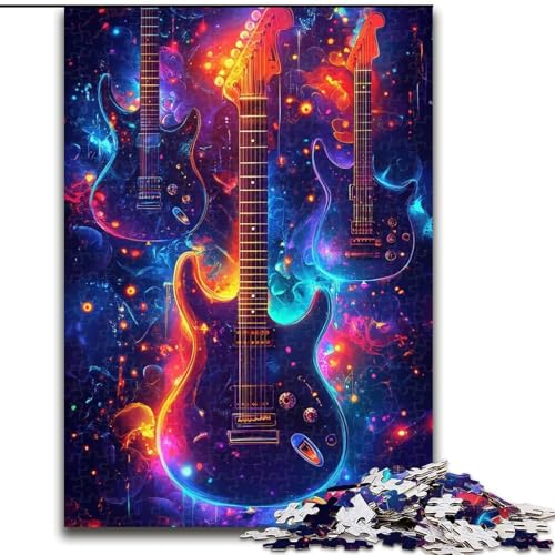 Puzzle 1000 Teile Neon-Gitarren-Puzzle 26x38cm, Denksportaufgabe, interaktives Familienspiel, geeignet für Kinder ab 14 Jahren von ZKYUBEK
