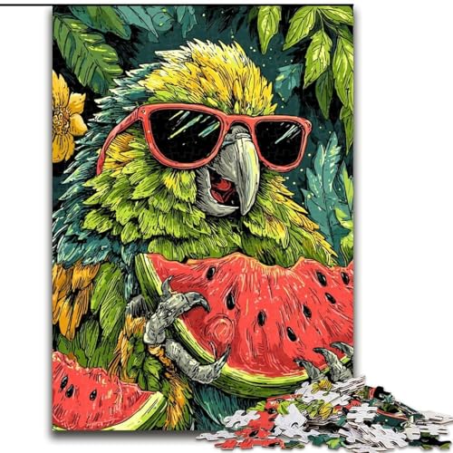 Puzzle 1000 Teile Papagei isst Wassermelone Puzzles für Erwachsene 26X38CM Perfekte Heim- oder Bürodekoration von ZKYUBEK