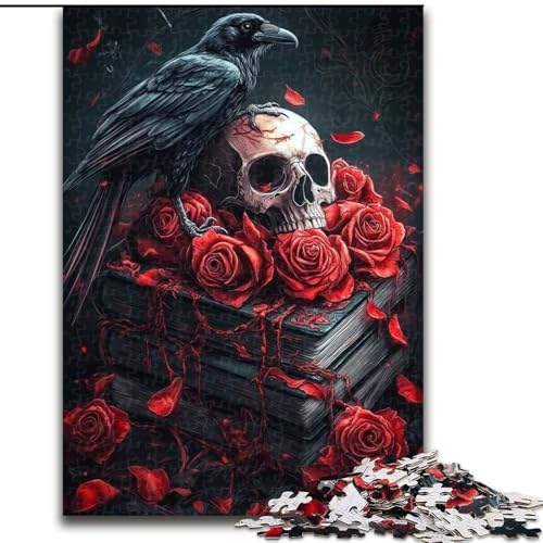 Puzzle 1000 Teile Rosenschädel-Puzzle für Erwachsene, 26x38cm, pädagogisches Denkspiel, künstlerische Heim- und Bürodekoration, ab 14 Jahren von ZKYUBEK
