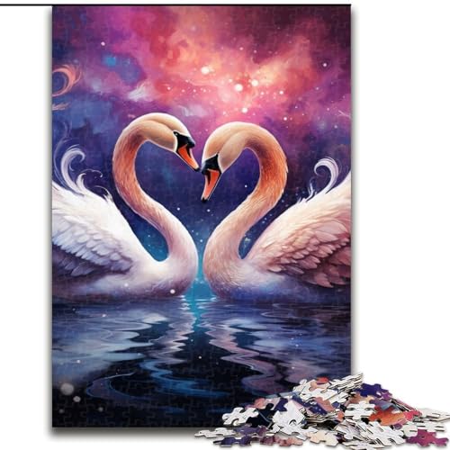 Puzzle 1000 Teile Schwan Holzpuzzle für Erwachsene Größe 50x75cm Perfekt für Halloween, Weihnachten, Geburtstagsgeschenk von ZKYUBEK