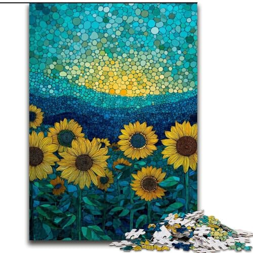 Puzzle 1000 Teile Sonnenblumen-Puzzle für Erwachsene 50x75cm, interaktives Familienspiel, Denksportaufgabe, Lernspielzeug von ZKYUBEK