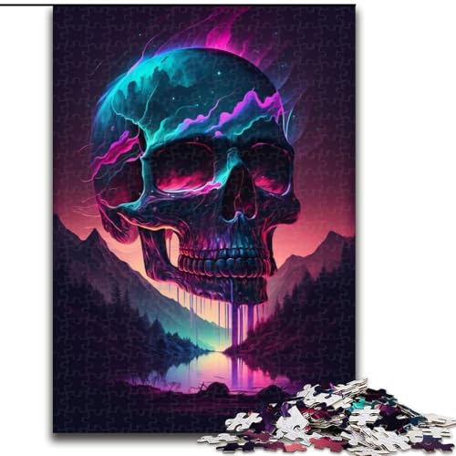 Puzzle 1000 Teile Synthwave-Totenkopf-Puzzle für Erwachsene, Größe 50x75cm, interaktives Familienspiel, Denksportaufgabe, Lernspielzeug von ZKYUBEK