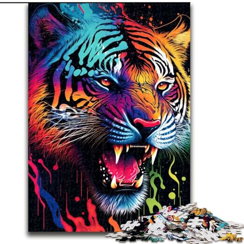 Puzzle 1000 Teile Tiger Buntes Tier-Puzzle aus Pappe für Erwachsene, Größe 26x38cm, für Reiseliebhaber und Paare, anspruchsvolles Spielzeug von ZKYUBEK
