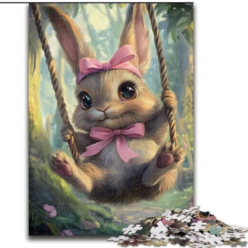 Puzzle 1000 Teile für Erwachsene, Baby-Häschen auf der Schaukel, Puzzles für Erwachsene, 50x75cm, für Feiertage, Geburtstage und Familienspieleabende von ZKYUBEK