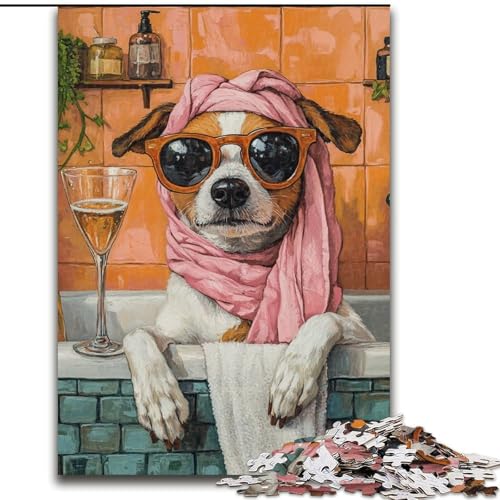 Puzzle 1000 Teile für Erwachsene, Badezimmer, Hund, Holzpuzzle, 50x75cm, perfekt für Halloween, Weihnachten, Geburtstagsgeschenk von ZKYUBEK