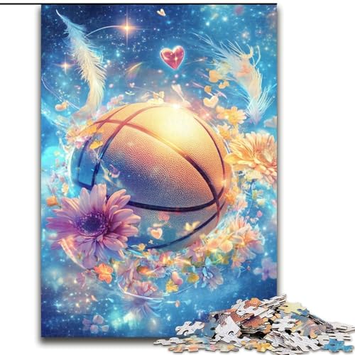 Puzzle 1000 Teile für Erwachsene, Blumen-Basketball, Holzpuzzle 50x75cm, für Reiseliebhaber und Paare, anspruchsvolles Spielzeug von ZKYUBEK