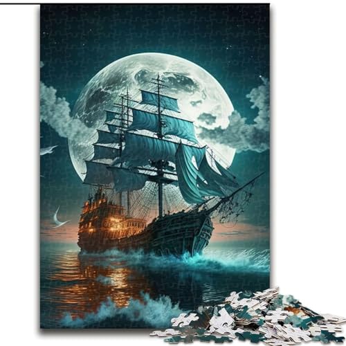 Puzzle 1000 Teile für Erwachsene, Boot, Mond, Nacht, Kartonpuzzle, Größe 26x38cm, für Reiseliebhaber und Paare, anspruchsvolles Spielzeug von ZKYUBEK