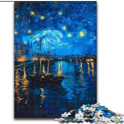 Puzzle 1000 Teile für Erwachsene, Boot unter dem Nachthimmel, 50x75cm, anspruchsvolles Denkspiel für Teenager, unterhaltsames interaktives Spiel für die ganze Familie von ZKYUBEK