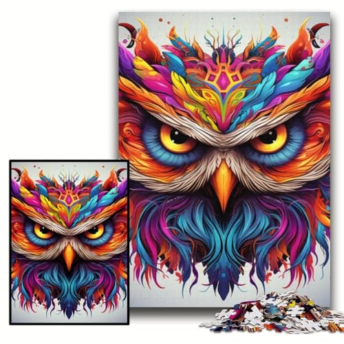 Puzzle 1000 Teile für Erwachsene, Bunte Kunst-Eule, Holzpuzzle für Erwachsene, 50x75cm, Spaß für den Familienspielabend, dekoratives Kunstwerk zum Selbermachen Puzzle 1000 Teile für Erwachsene, Bunte Kunst-Eule, Holzpuzzle für Erwachsene, 50x75cm, Spaß für den Familienspielabend, dekoratives Kunstwerk zum Selbermachen von ZKYUBEK
