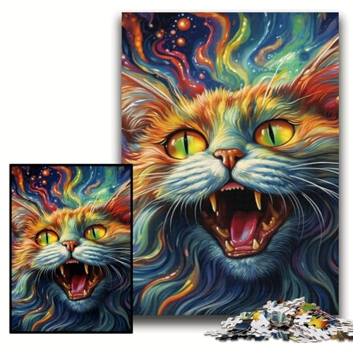 Puzzle 1000 Teile für Erwachsene, Bunte Kunstkatze, Holzpuzzle für Erwachsene, 50x75cm, Spaß für den Familienspielabend, dekoratives Kunstwerk zum Selbermachen Puzzle 1000 Teile für Erwachsene, Bunte Kunstkatze, Holzpuzzle für Erwachsene, 50x75cm, Spaß für den Familienspielabend, dekoratives Kunstwerk zum Selbermachen von ZKYUBEK
