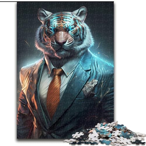 Puzzle 1000 Teile für Erwachsene, CEO Tiger im Anzug, Kartonpuzzle, Größe 26x38cm, für Reiseliebhaber und Paare, anspruchsvolles Spielzeug von ZKYUBEK