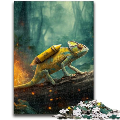 Puzzle 1000 Teile für Erwachsene, Chamäleon im Wald, Elefantenspielzeug, Denkspiel, Geburtstagsgeschenk, Geschenke, Wandkunst für Kinder ab 14 Jahren, 26x38cm von ZKYUBEK