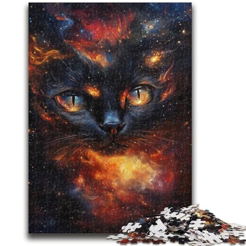 Puzzle 1000 Teile für Erwachsene, Cosmic Flame Black Cat, Elefantenspielzeug, Denkspiel, Geburtstagsgeschenk, Geschenke, Wandkunst für Kinder ab 14 Jahren, 50x75cm von ZKYUBEK