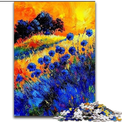 Puzzle 1000 Teile für Erwachsene, Gemälde von blauen Kornblumen, Puzzles für Erwachsene, 26x38cm, Geburtstagsgeschenkidee, anspruchsvolles Denkspiel von ZKYUBEK
