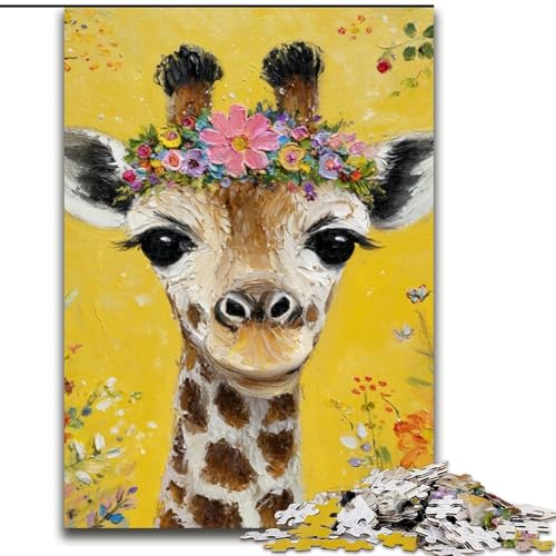 Puzzle 1000 Teile für Erwachsene, Giraffen-Ölgemälde, Holzpuzzle, 50x75cm, perfekt für Halloween, Weihnachten, Geburtstagsgeschenk von ZKYUBEK