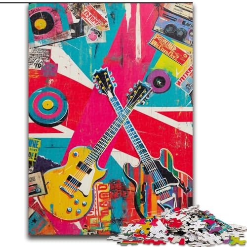 Puzzle 1000 Teile für Erwachsene, Gitarren-Schallplatten-Collage, Unmögliches Puzzle für Erwachsene, 50x75cm, Geburtstagsgeschenkidee, anspruchsvolles Denkspiel Puzzle 1000 Teile für Erwachsene, Gitarren-Schallplatten-Collage, Unmögliches Puzzle für Erwachsene, 50x75cm, Geburtstagsgeschenkidee, anspruchsvolles Denkspiel von ZKYUBEK