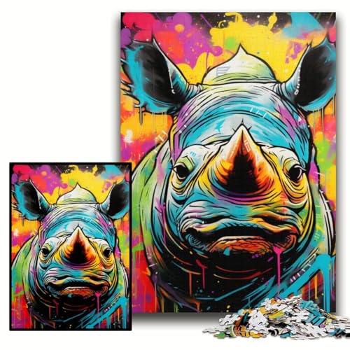 Puzzle 1000 Teile für Erwachsene, Graffiti-Malerei, Nashorn, Unmögliches Puzzle für Erwachsene, 50x75cm, Teenager, Paare und Freunde zum Geburtstag, zu Weihnachten Puzzle 1000 Teile für Erwachsene, Graffiti-Malerei, Nashorn, Unmögliches Puzzle für Erwachsene, 50x75cm, Teenager, Paare und Freunde zum Geburtstag, zu Weihnachten von ZKYUBEK