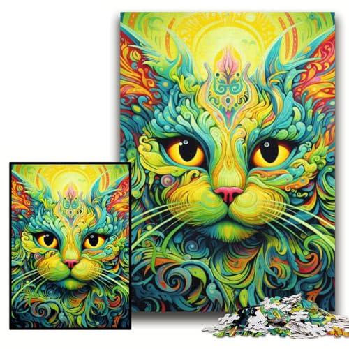 Puzzle 1000 Teile für Erwachsene, Grüne Katze, Puzzle für Erwachsene, 26x38cm, perfekt für Familienspaß an Weihnachten, Thanksgiving, Geburtstagen und Ostern Puzzle 1000 Teile für Erwachsene, Grüne Katze, Puzzle für Erwachsene, 26x38cm, perfekt für Familienspaß an Weihnachten, Thanksgiving, Geburtstagen und Ostern von ZKYUBEK