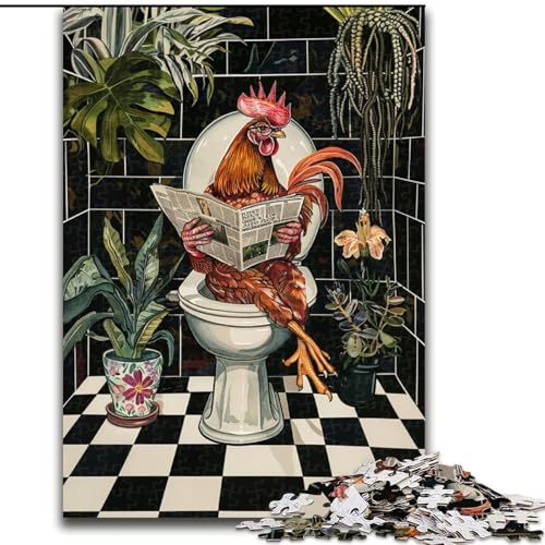 Puzzle 1000 Teile für Erwachsene, Hahn in der Toilette, Holzpuzzle, 50x75cm, perfekt für Halloween, Weihnachten, Geburtstagsgeschenk von ZKYUBEK