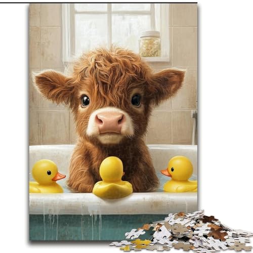 Puzzle 1000 Teile für Erwachsene, Hochlandkuh im Badezimmer, Holzpuzzle 26x38cm, Teenager, Paare und Freunde zum Geburtstag, zu Weihnachten Puzzle 1000 Teile für Erwachsene, Hochlandkuh im Badezimmer, Holzpuzzle 26x38cm, Teenager, Paare und Freunde zum Geburtstag, zu Weihnachten von ZKYUBEK