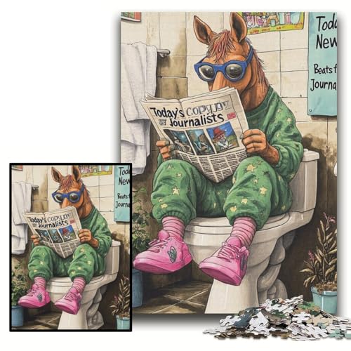 Puzzle 1000 Teile für Erwachsene, Horse Go Toilet, Puzzles für Erwachsene, 26x38cm, Weihnachten, Halloween, Ostern, Neujahr von ZKYUBEK