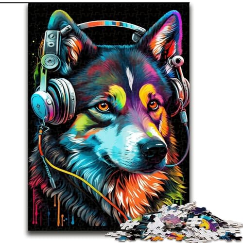 Puzzle 1000 Teile für Erwachsene, Husky-Kopfhörer, schwierige Puzzles für Erwachsene, Größe 50x75cm, Spaß für den Familienspielabend, dekoratives Kunstwerk zum Selbermachen von ZKYUBEK