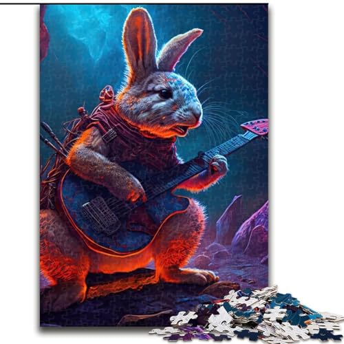 Puzzle 1000 Teile für Erwachsene, Kaninchen, Gitarre, Tier, Papppuzzle für Erwachsene, Größe 26x38cm, DIY-Kunstwerk von ZKYUBEK