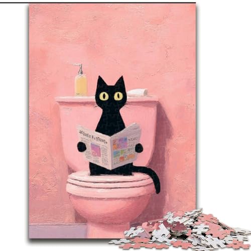 Puzzle 1000 Teile für Erwachsene, Katze auf der Toilette, 26x38cm, anspruchsvolles Denkspiel für Teenager, unterhaltsames interaktives Spiel für die ganze Familie von ZKYUBEK