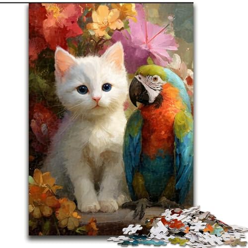 Puzzle 1000 Teile für Erwachsene, Katze und Papagei, Holzpuzzle, 26x38cm, perfekt für Halloween, Weihnachten, Geburtstagsgeschenk von ZKYUBEK
